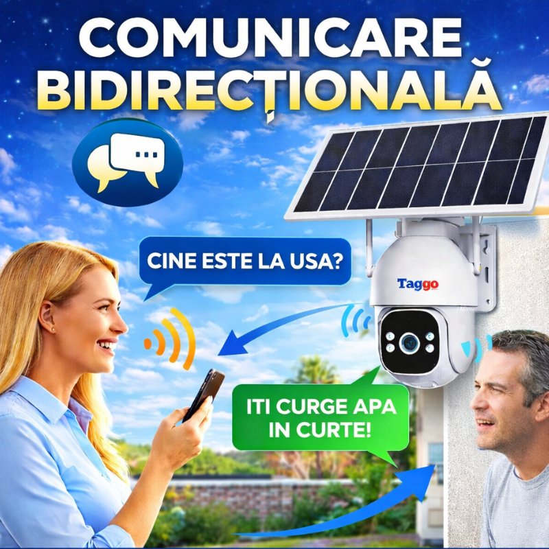 Camera Supraveghere Solara PTZ cu 4G/ eSIM, AOV, Viziune Full Color cu Night Vision si Detectie Miscare, 5MP - Taggo.ro