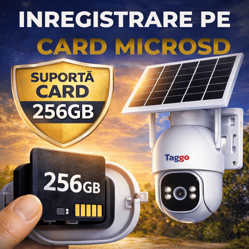 Camera Supraveghere Solara PTZ cu 4G/ eSIM, AOV, Viziune Full Color cu Night Vision si Detectie Miscare, 5MP - Taggo.ro