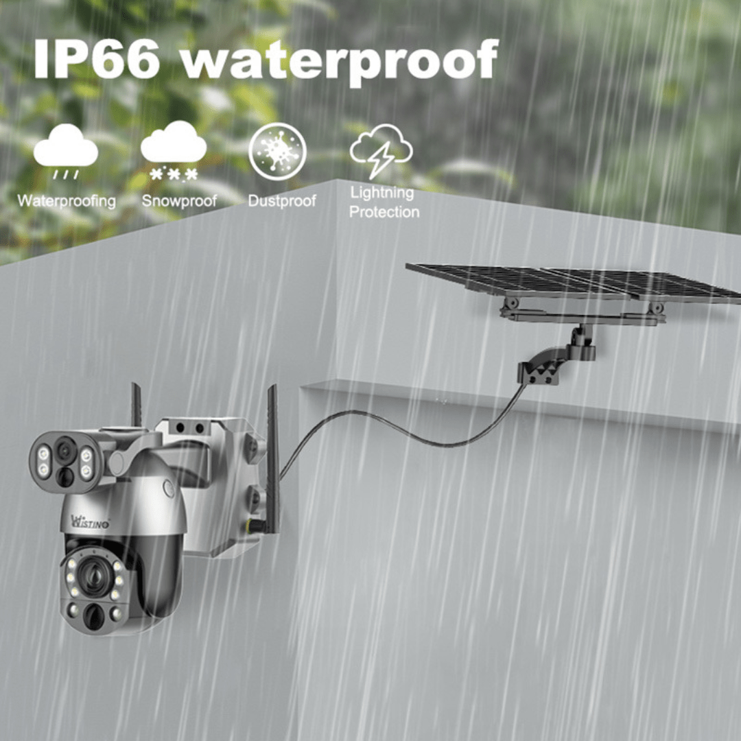 Camera Supraveghere WIFI 4K Ultra HD 50X Optical ZOOM, Dual lens, Incarcare Solara Panou, Rotire Din Aplicatie, Rezistenta La Apa IP 66 - Taggo.ro