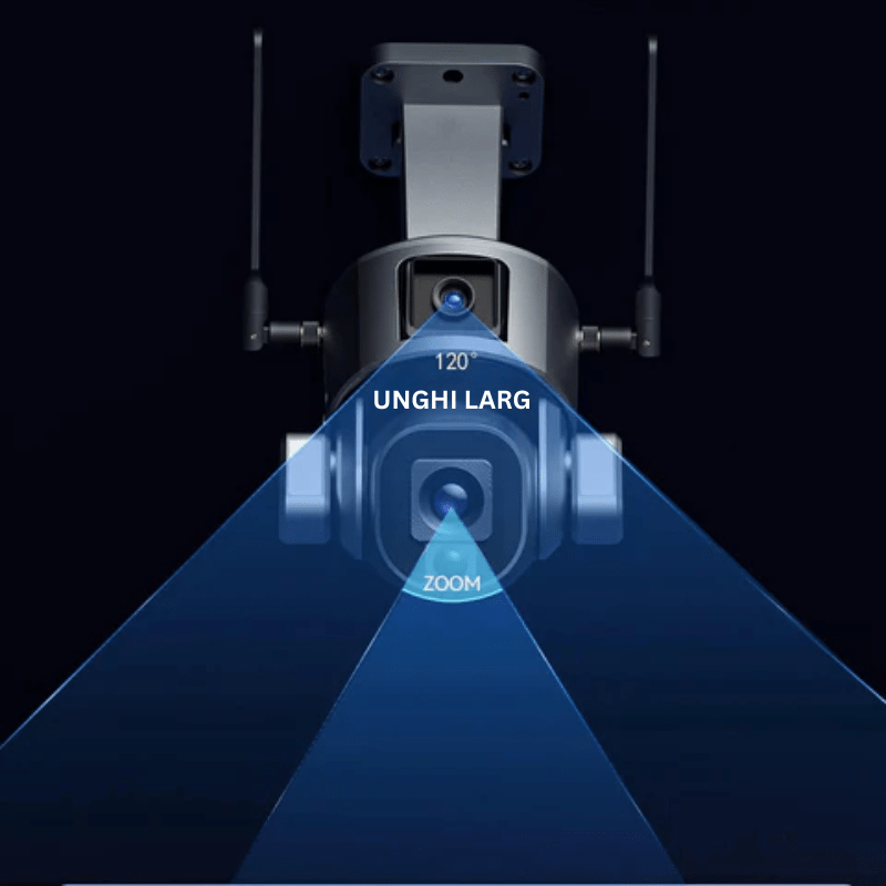 Camera Supraveghere WiFi 4K Ultra HD, Dual Camera 4MP+4MP, 10X Optical ZOOM, Incarcare Solara, Rotire Din Aplicatie, Rezistenta La Apa IP 66 - Taggo.ro