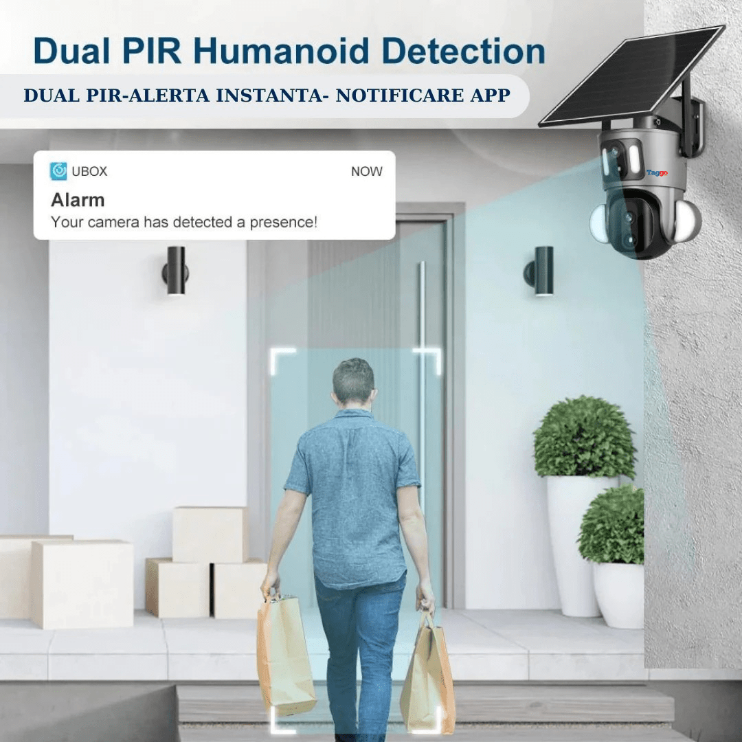 Camera Supraveghere WIFI 4K Ultra HD, Dual Camera 4MP+4MP, Incarcare Solara, Rotire Din Aplicatie, Rezistenta La Apa IP 66 - Taggo.ro