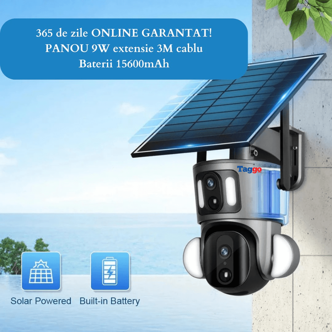 Camera Supraveghere WIFI 4K Ultra HD, Dual Camera 4MP+4MP, Incarcare Solara, Rotire Din Aplicatie, Rezistenta La Apa IP 66 - Taggo.ro