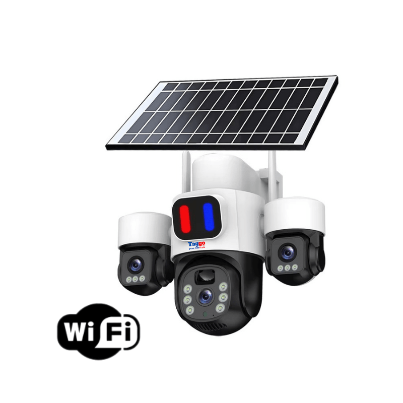 Camera Supraveghere WiFi, Solara, 3 Lentile, 12MP, Alb, Control din Aplicatie, Viziune Nocturna Color - Taggo.ro