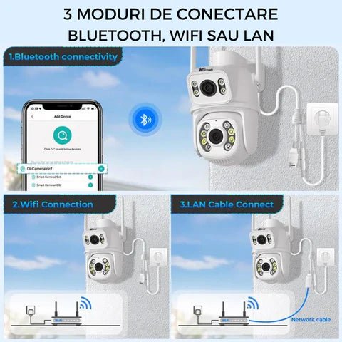 Camera WIFI de supraveghere 4K, 8MP, 2 lentile, Control din aplicatie, Urmarire automata, Rezistenta la apa IP66 - Taggo.ro