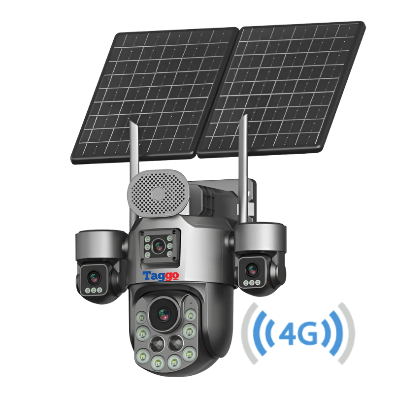Camere Supraveghere cu Panou Solar Dublu, 4G ZOOM OPTIC 99X, 4 LENTILE, Vedere Nocturna, Inregistarare Continua AOV - Taggo.ro