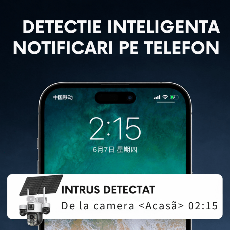 Camere Supraveghere cu Panou Solar Dublu, 4G ZOOM OPTIC 99X, 4 LENTILE, Vedere Nocturna, Inregistarare Continua AOV - Taggo.ro