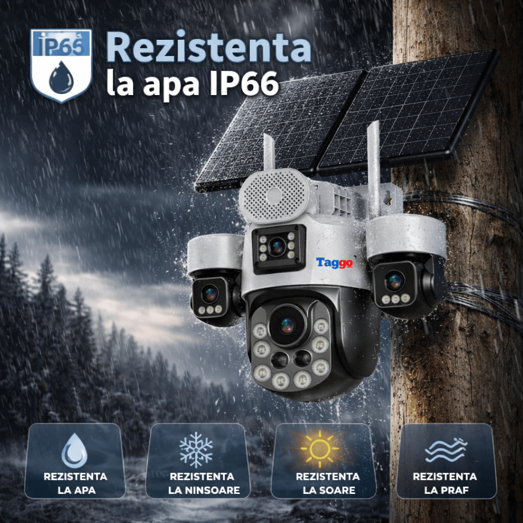 Camere Supraveghere cu Panou Solar Dublu, 4G ZOOM OPTIC 99X, 4 LENTILE, Vedere Nocturna, Inregistarare Continua AOV - Taggo.ro