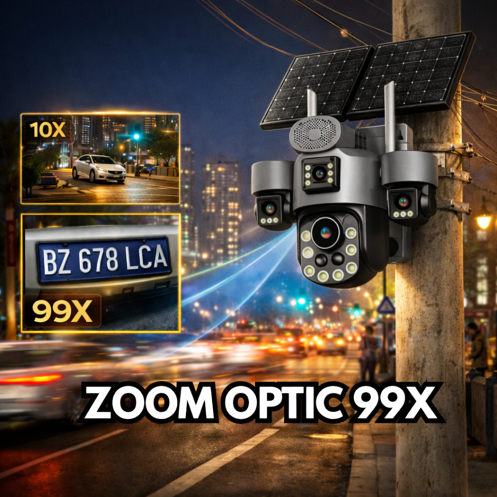 Camere Supraveghere cu Panou Solar Dublu, 4G ZOOM OPTIC 99X, 4 LENTILE, Vedere Nocturna, Inregistarare Continua AOV - Taggo.ro
