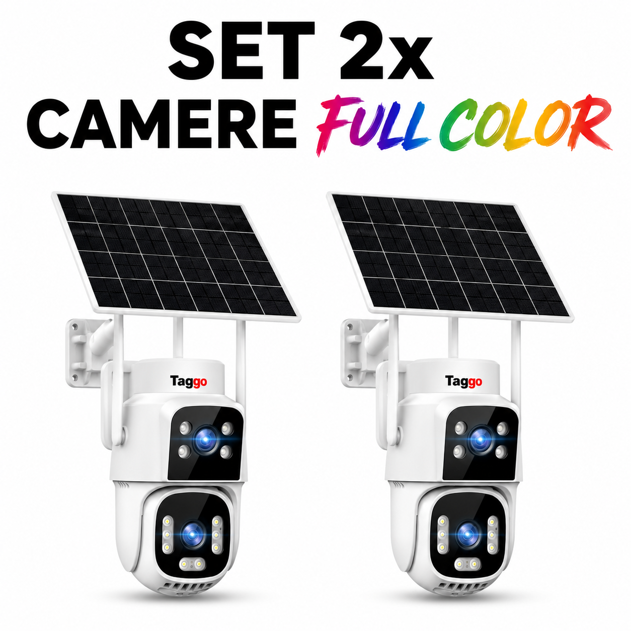 Pachet 2x Camere Supraveghere cu Panou Solar, 4G, Full Color Noaptea, AOV