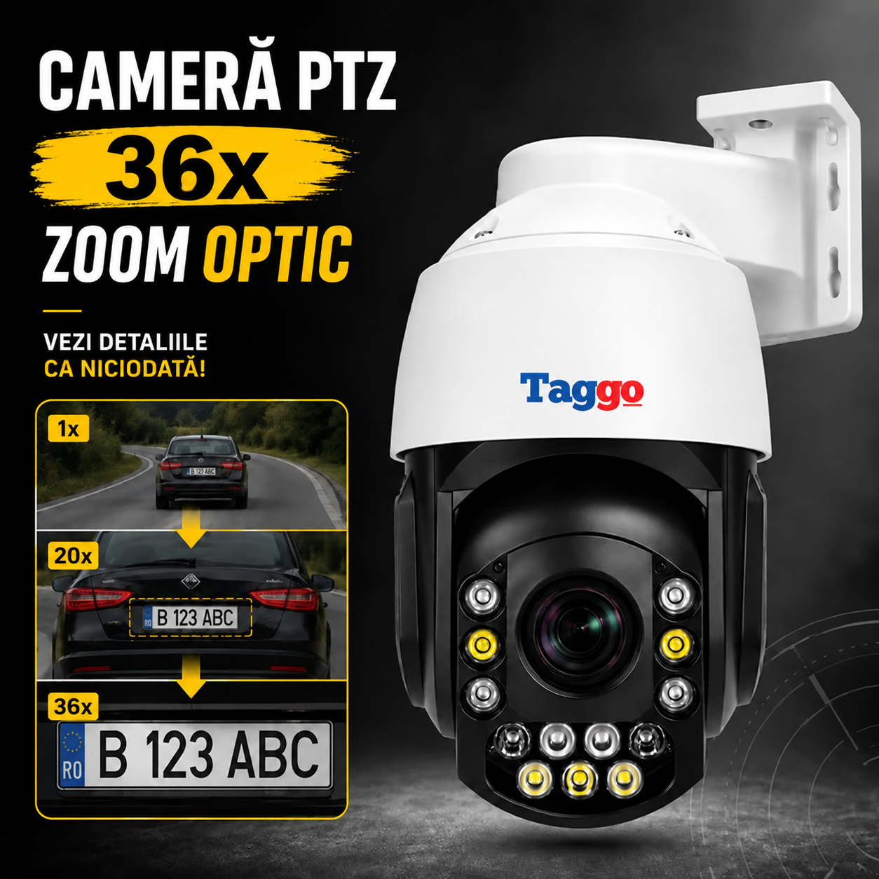 Camera Supraveghere Conexiune PoE 4K 8MP, Rotire 360°, Zoom Optic 36X,LPR- Identificare Numere de Inmatriculare, IP65
