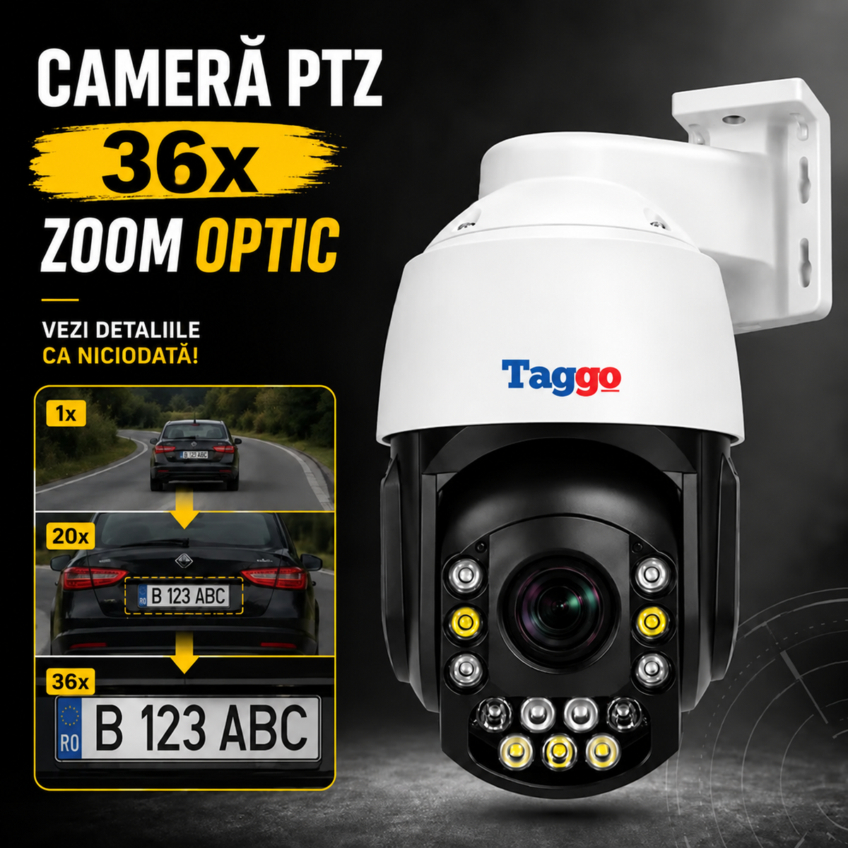 Camera Supraveghere Conexiune PoE 4K 8MP, Rotire 360°, Zoom Optic 36X,LPR- Identificare Numere de Inmatriculare, IP65