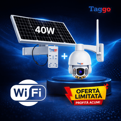 Camera Supraveghere Wifi cu Panou Solar 40W, Incarcare Continua 24/7, Detectie persoane, O-KAM Pro