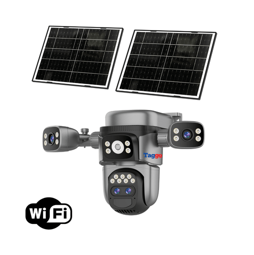 Camera de supraveghere WIFI 12MP Crocodil AOV cu panou solar dublu, 4 lentile, zoom optic 10x, comunicare bidirectionala, senzor detectie PIR, viziune nocturna, rezistenta la apa
