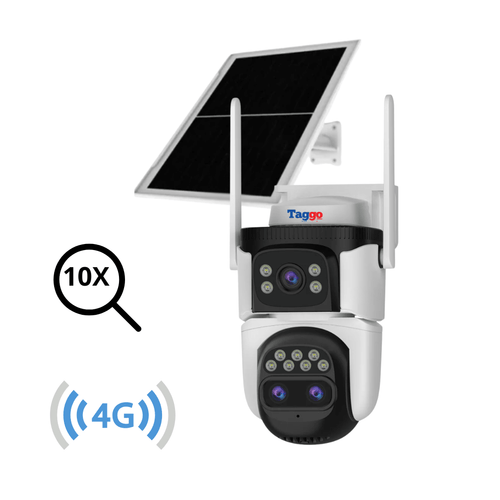 Camera supraveghere cu panou solar 4G, 12MP Detectare umana, PTZ 360°, 3 Lentile, Zoom 10X, Rezistenta la apa