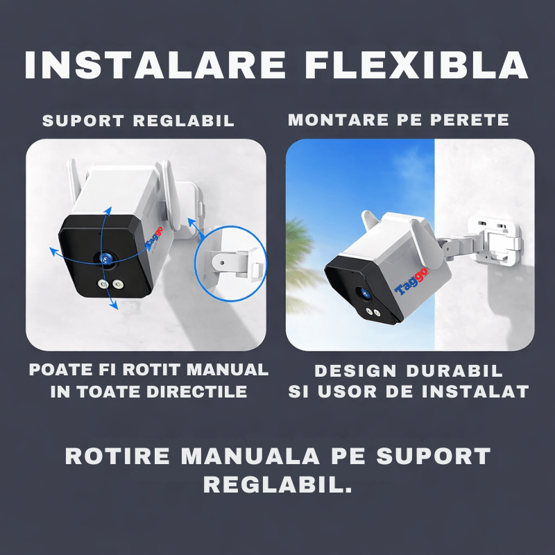 Camera de supraveghere WIFI 3MP Taggo.ro cu vizionare nocturnă color, comunicare bidirecțională și protecție IP66.