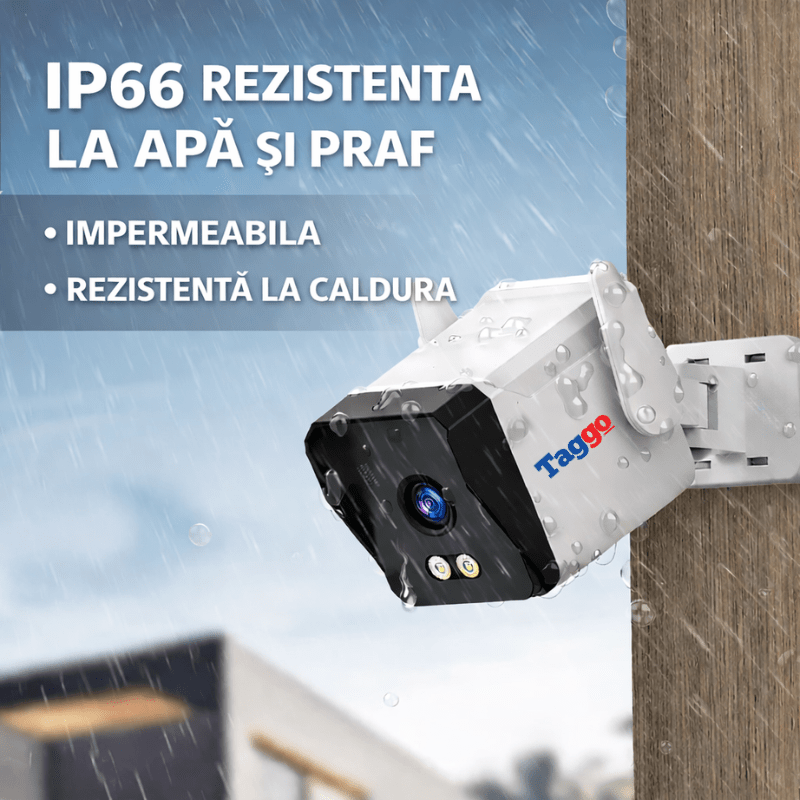 Camera de supraveghere WIFI 3MP cu vedere nocturnă full color, comunicare bidirecțională și protecție IP66 pentru securitate.