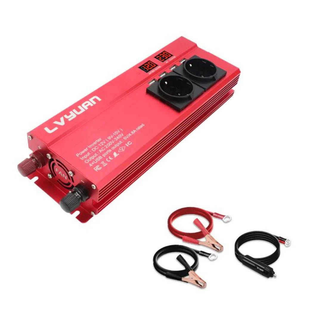 Invertor 12v 220v 1600w cu Display, 3 Iesiri AC Protectie Scurtcircuit 4 USB, Adaptor Auto Inclus - Taggo.ro