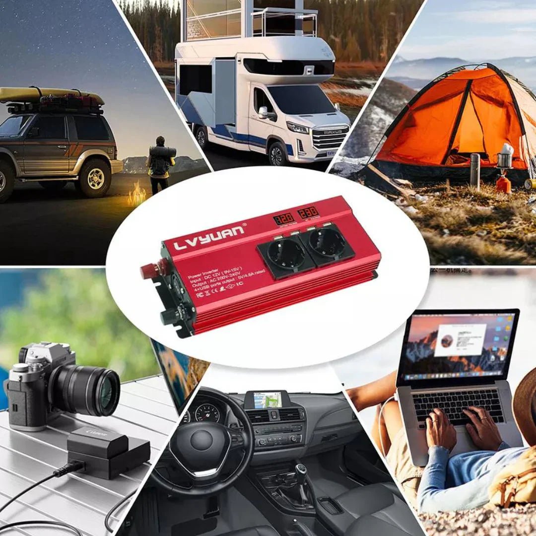 Invertor 12v 220v 1600w cu Display, 3 Iesiri AC Protectie Scurtcircuit 4 USB, Adaptor Auto Inclus - Taggo.ro