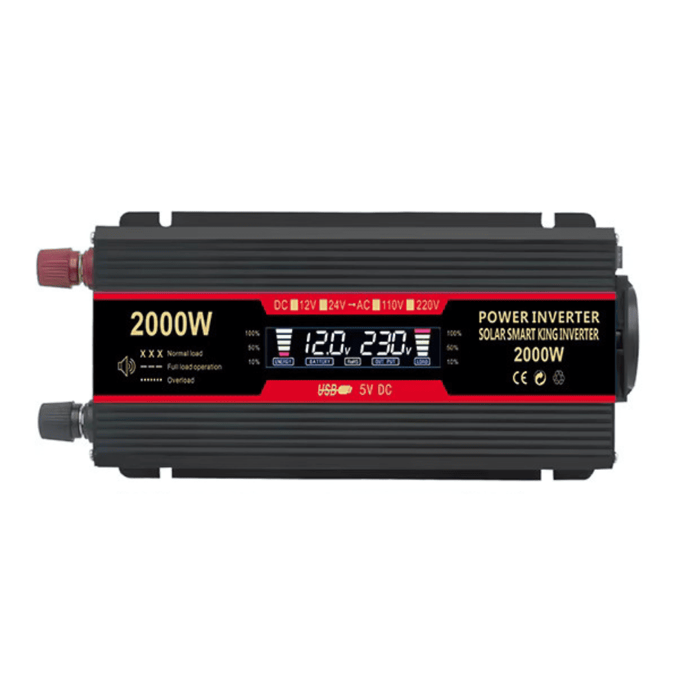 Invertor 12v 220v 2000w Unda Modificata cu Display, 1 Iesire AC Protectie Scurtcircuit 2 USB, Adaptor Auto Inclus - Taggo.ro