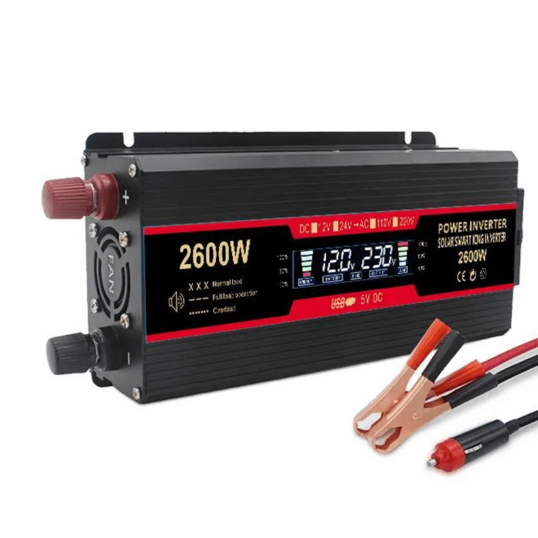 Invertor 12v 220v 2600w Unda modificata cu Display, 1 Iesire AC Protectie Scurtcircuit 2 USB, Adaptor Auto Inclus - Taggo.ro