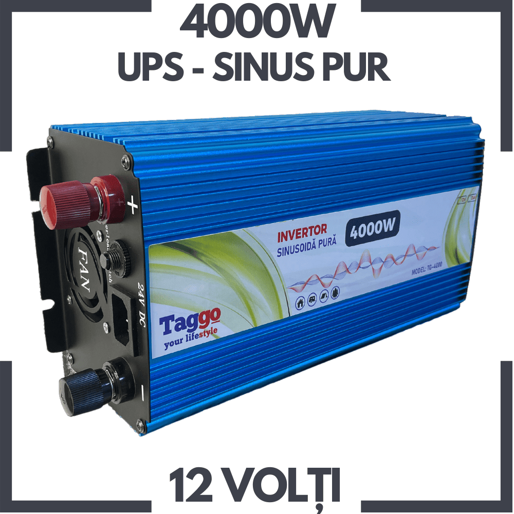 Invertor 2 in 1 SINUS PUR 4000W 12V - 220V cu Functie UPS de incarcare acumulatori - Taggo.ro
