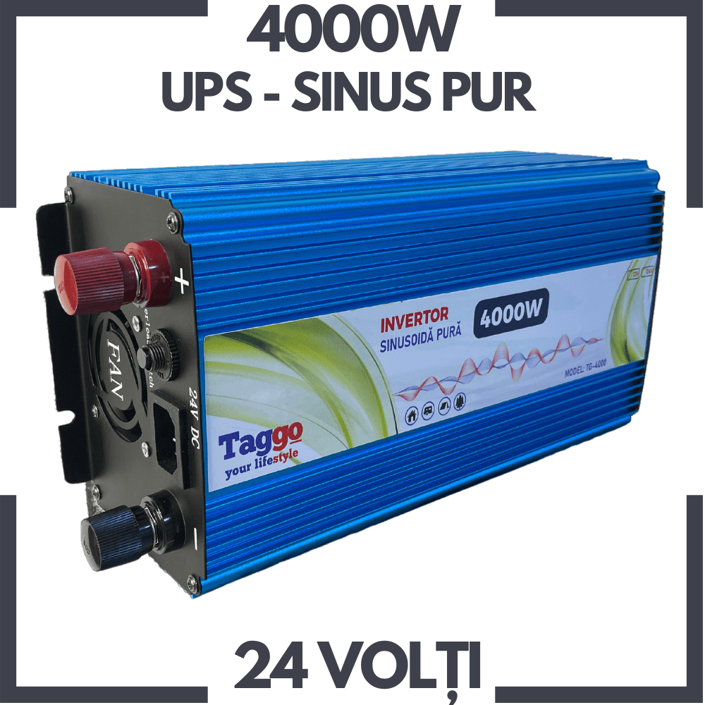 Invertor 2 in 1 SINUS PUR 4000W 24V - 220V cu Functie UPS de incarcare acumulatori - Taggo.ro