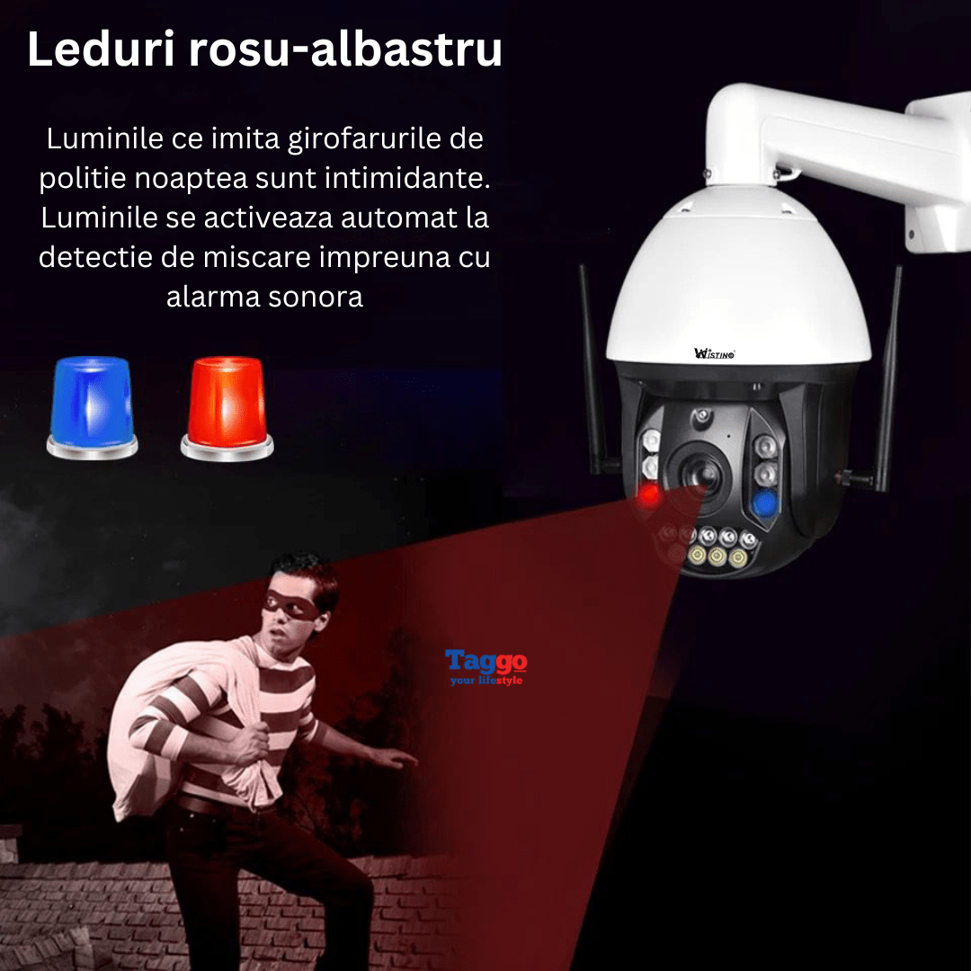 Cameră de supraveghere WiFi 4K Ultra HD, zoom 99X, rotire 360° din aplicație, rezistență IP66, de la Taggo.ro