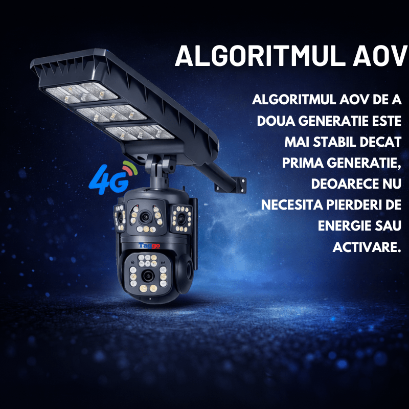 Lampa Stradala cu Camera 4G/ eSIM, AOV, Viziune Full Color cu Night Vision si Detectie Miscare, 8 MP - Taggo.ro
