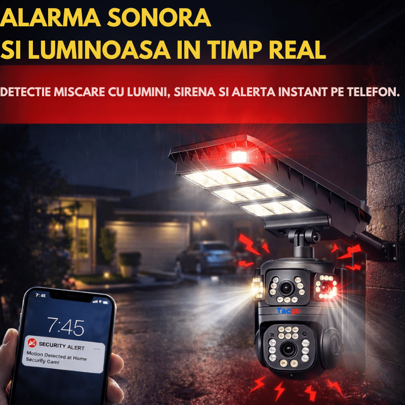 Lampa Stradala cu Camera 4G/ eSIM, AOV, Viziune Full Color cu Night Vision si Detectie Miscare, 8 MP - Taggo.ro