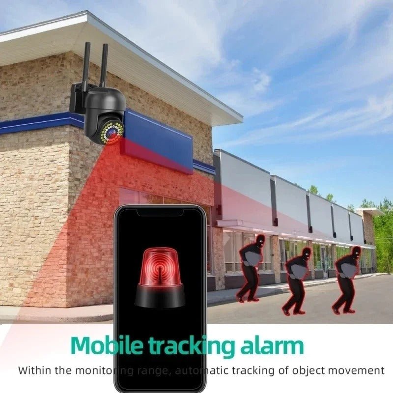 Camera de supraveghere Taggo WiFi neagră, 2MP, control din aplicație, IR și comunicare bidirecțională, pentru securitate.