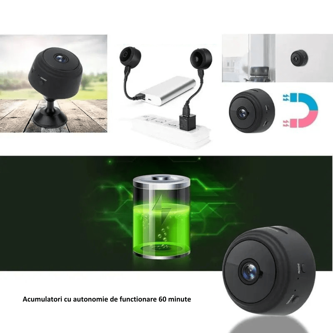 Mini Camera WiFi pentru interior cu acumulator inclus 4K, Unghi 150, aplicatie telefon - Taggo.ro