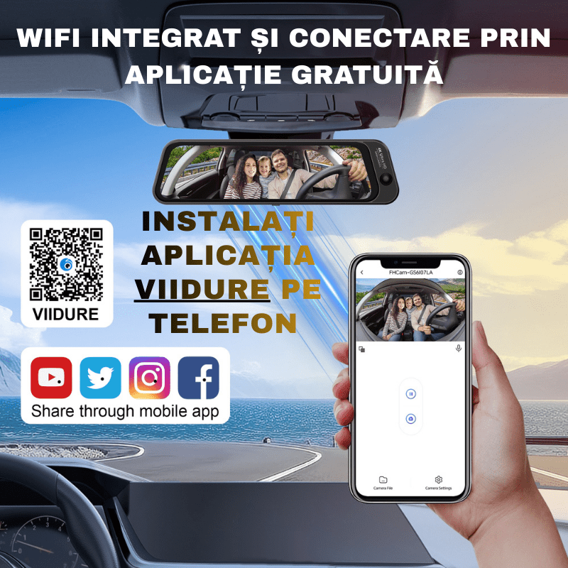 Oglinda Retrovizoare DVR S16 4K, cu 3 Camere (Fata + Interior + Spate ), Ecran 9.66”, WiFi - Taggo.ro