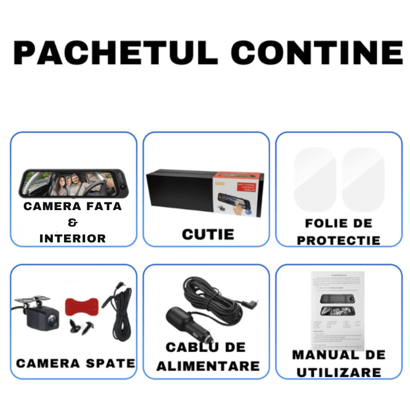 Oglinda Retrovizoare DVR S16 4K, cu 3 Camere (Fata + Interior + Spate ), Ecran 9.66”, WiFi - Taggo.ro