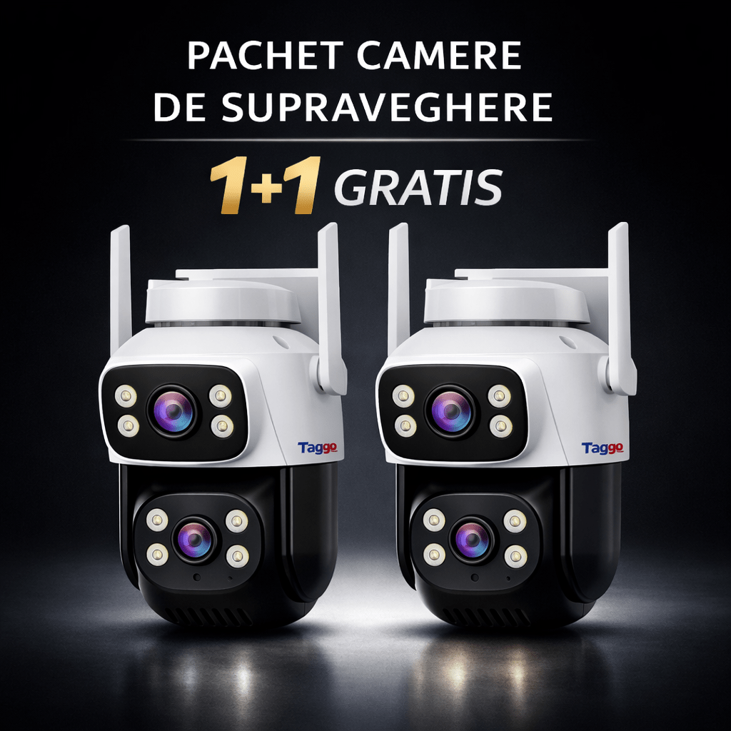 Pachet 1+1 Camere de Supraveghere WiFi, Doua Lentile HD 6 MP, Vedere Nocturna, IP66, Audio Bidirectional, Detectie Miscare - Taggo.ro