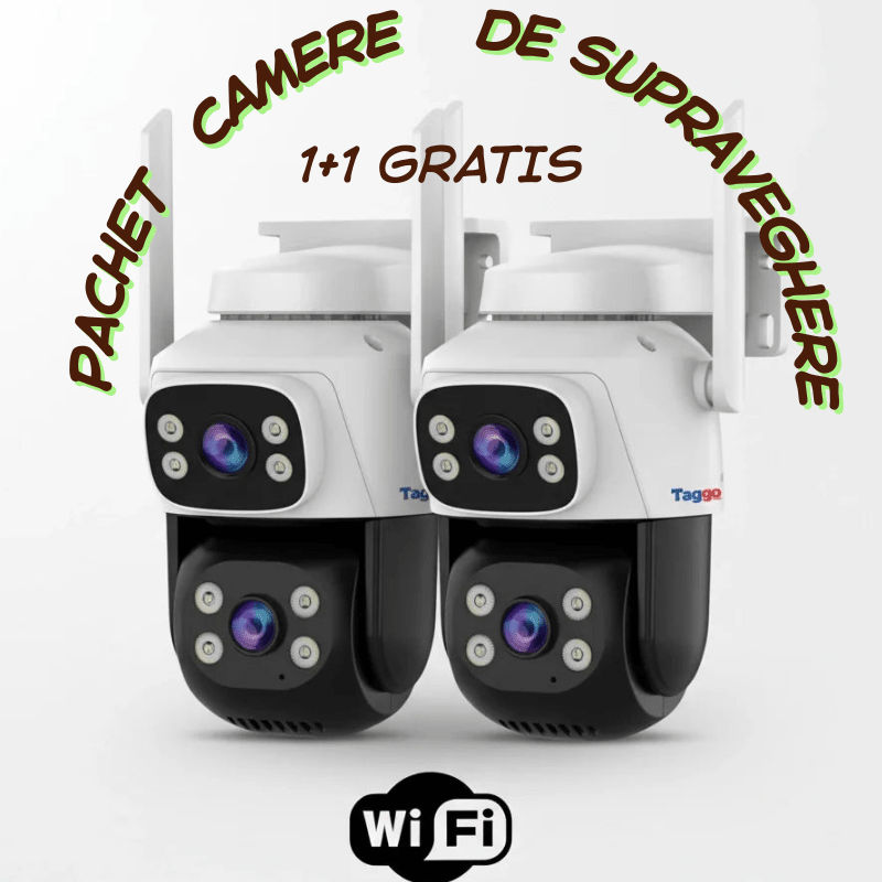 Pachet 1+1 Camere de Supraveghere WiFi, Doua Lentile HD 6 MP, Vedere Nocturna, IP66, Audio Bidirectional, Detectie Miscare - Taggo.ro