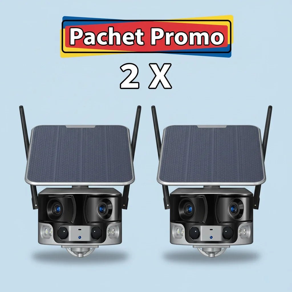 Pachet Dublu Camere Supraveghere Solare WIFI, 12MP, Vizionare Nocturna - Taggo.ro
