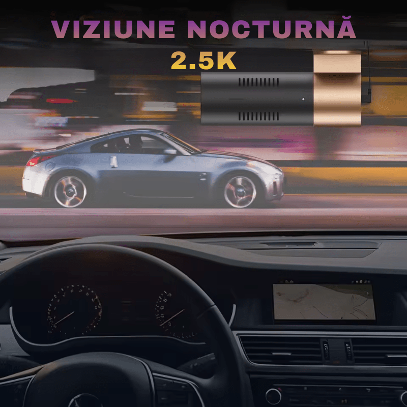 Două camere auto DVR Taggo cu rezoluție 2K Full HD, WiFi 2.4GHz și senzori de impact, pentru monitorizare și siguranță rutieră.
