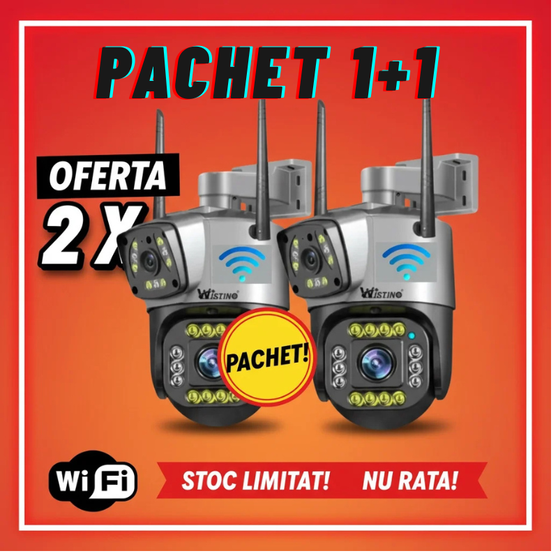Pachet dublu Camere supraveghere WIFI 4K, 8MP, Control din aplicatie, 2 lentile, Urmarire automata, Rezistenta la apa IP66 - Taggo.ro