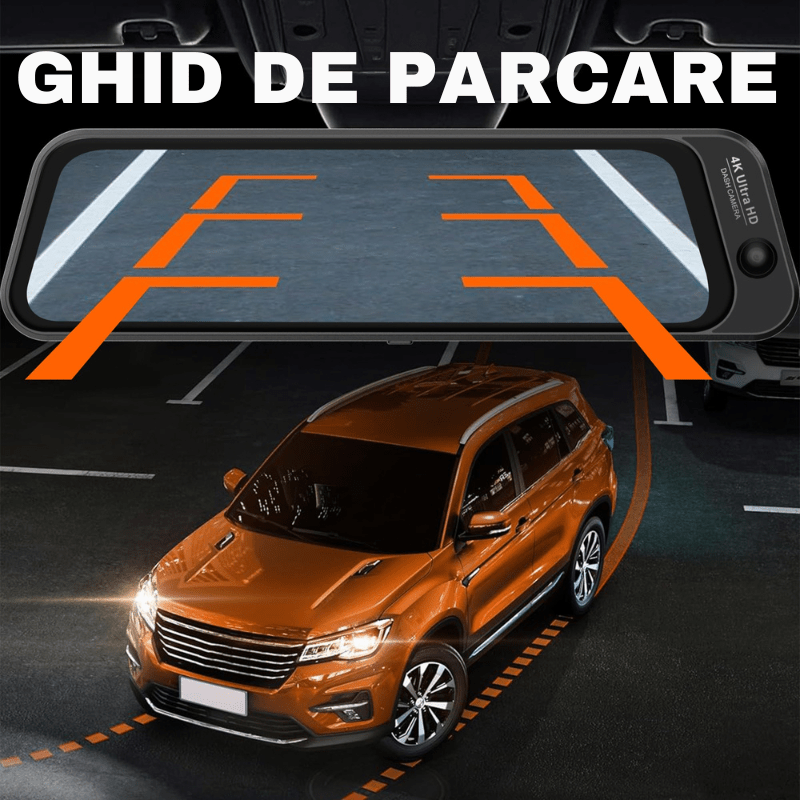Set de două camere DVR S16 4K pentru oglinda retrovizoare cu ecran WiFi, include camere pentru față, interior și spate.