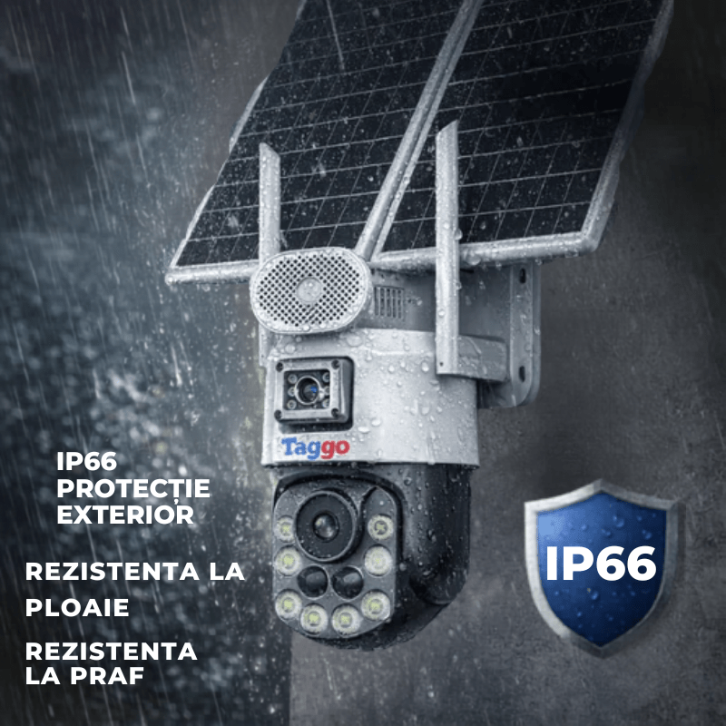 Camera Supravghere Panou Solar Dublu, 4k, Zoom 99X, Conexiune eSIM/4G, Inregistrare AOV, Full Color Noaptea - Taggo.ro