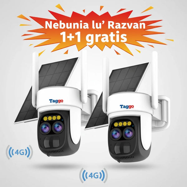 Set 2 Camere Supraveghere Exterior 4G 4K Ultra HD, Dual Camera 4MP+4MP, 10X Optical ZOOM, Incarcare Solara, Rotire Din Aplicatie, Rezistenta La Apa IP 66
