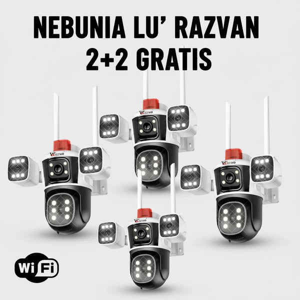 Set 4 Camere de supraveghere WIFI 6K, 12MP, 3 lentile, Control din aplicatie, Comunicare bidirectionala, Urmarire automata, Multi lens