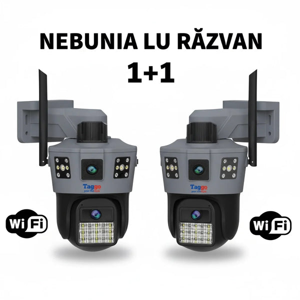 Set 2 Camere de supraveghere WiFi 6K, 2 lentile, Control din aplicatie, Urmarire automata, Rezistenta la apa IP66