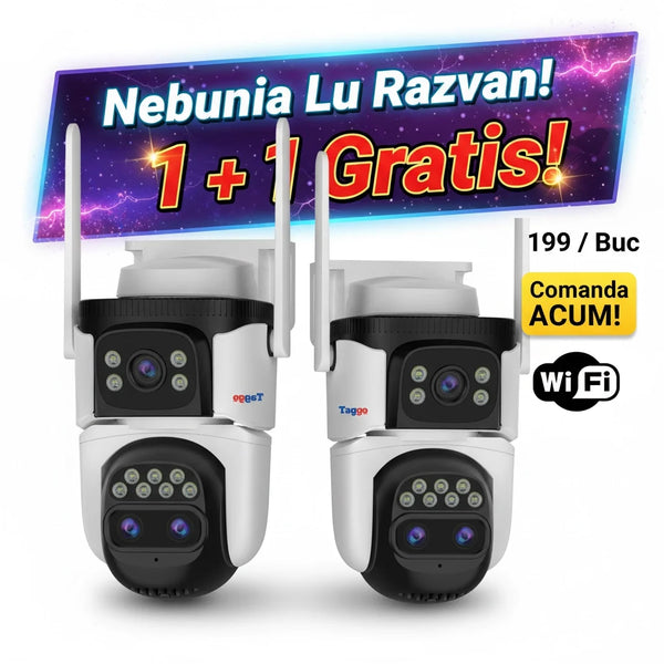 2 Camere de Supraveghere WIFI, 3 lentile, 6K 12MP, Control din Aplicatie - Pachet