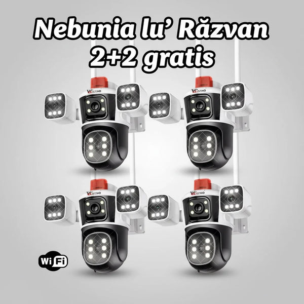 Set 4 Camere de supraveghere WIFI 6K, 12MP, 3 lentile, Control din aplicatie, Comunicare bidirectionala, Urmarire automata, Multi lens