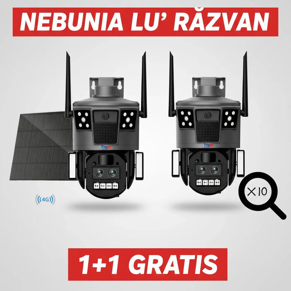 Set 2 Camere de Supraveghere Solara 4G Cartela SIM 4K , Zoom 10X, Panou Solar 14W, Rezistenta La Apa IP 66