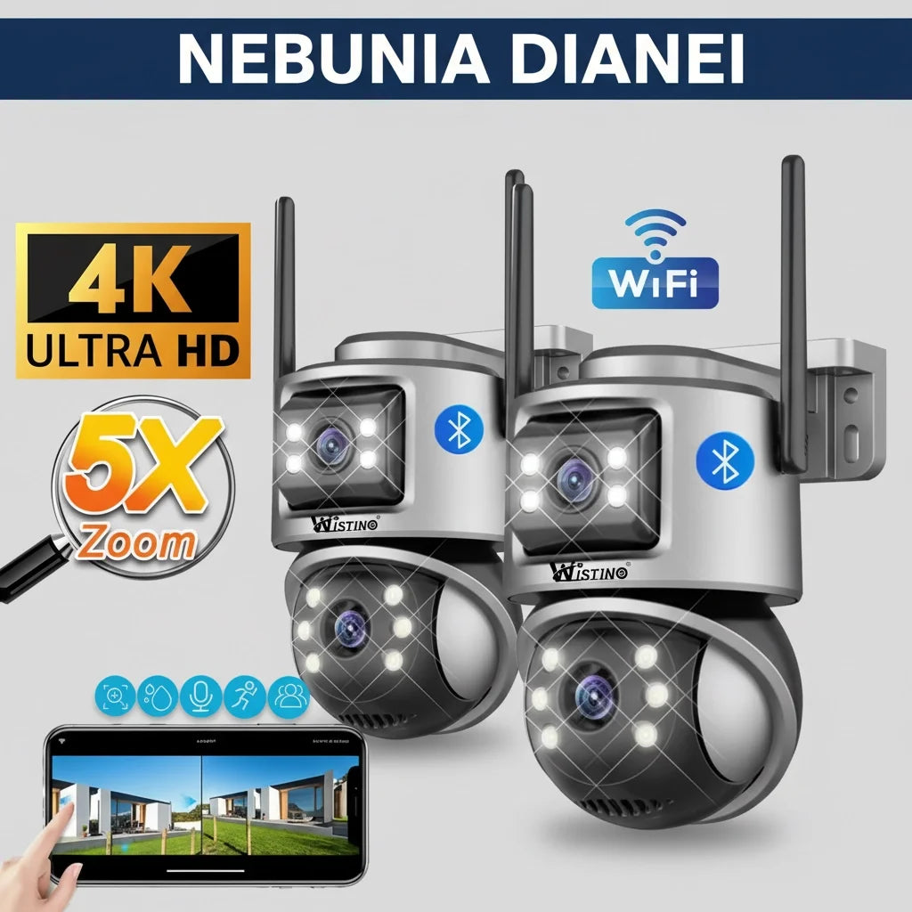 Pachet 2 Camere de supraveghere WIFI 4K, 8MP, 2 lentile, Control din aplicatie, Urmarire automata, Rezistenta la apa IP66 - Taggo.ro