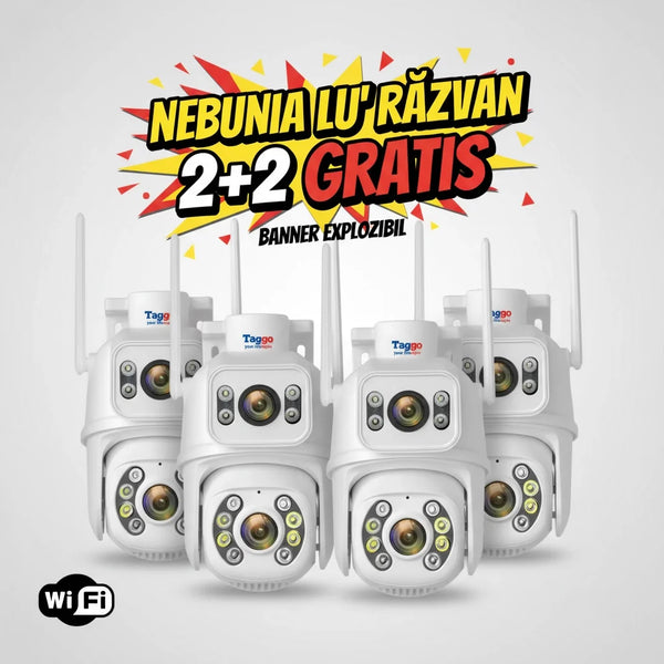 Set 4 Camere WIFI de supraveghere 4K, 8MP, 2 lentile, Control din aplicatie, Urmarire automata, Rezistenta la apa IP66