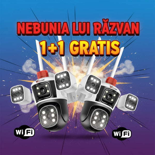 Set 2 Camere de supraveghere WIFI 6K, 12MP, 3 lentile, Control din aplicatie, Comunicare bidirectionala, Urmarire automata, Multi lens
