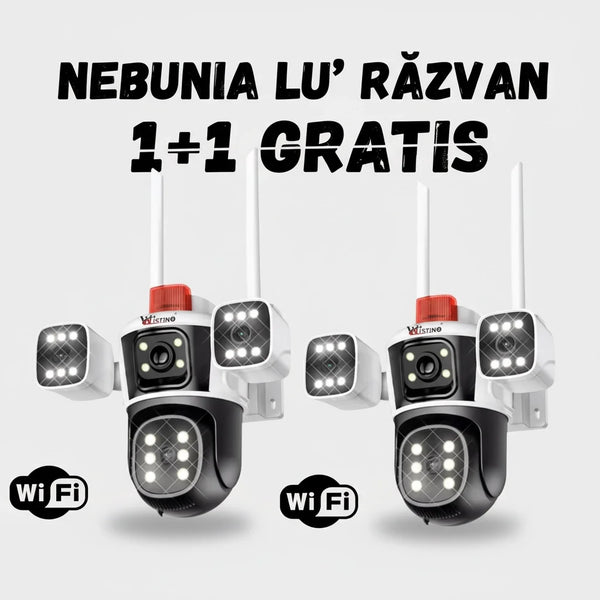 Set 2 Camere de supraveghere WIFI 6K, 12MP, 3 lentile, Control din aplicatie, Comunicare bidirectionala, Urmarire automata, Multi lens